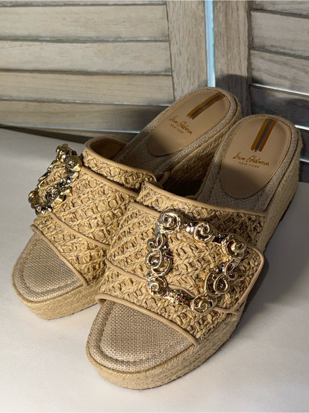 Sam Edelman Celia Woven Straw Raffia Espadrille Wedge Slide Sandals Tan Size 8 - Picture 2 of 7